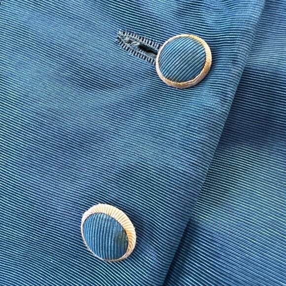 Vintage Princess Swing Coat Little Girls 4 Blue Umbrella Applique Button Up - Picture 4 of 6